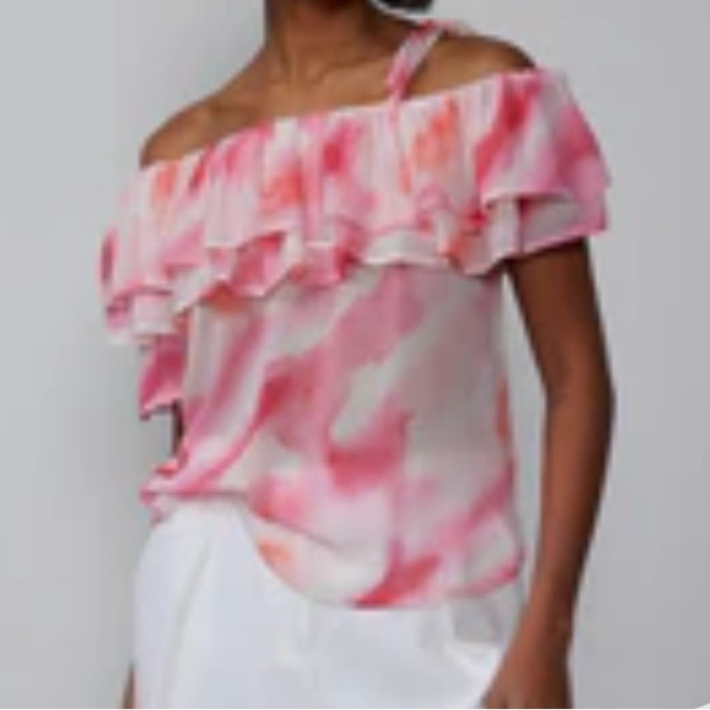NY&C One‑Shoulder Ruffle Pink Blouse Women’s M - NWT